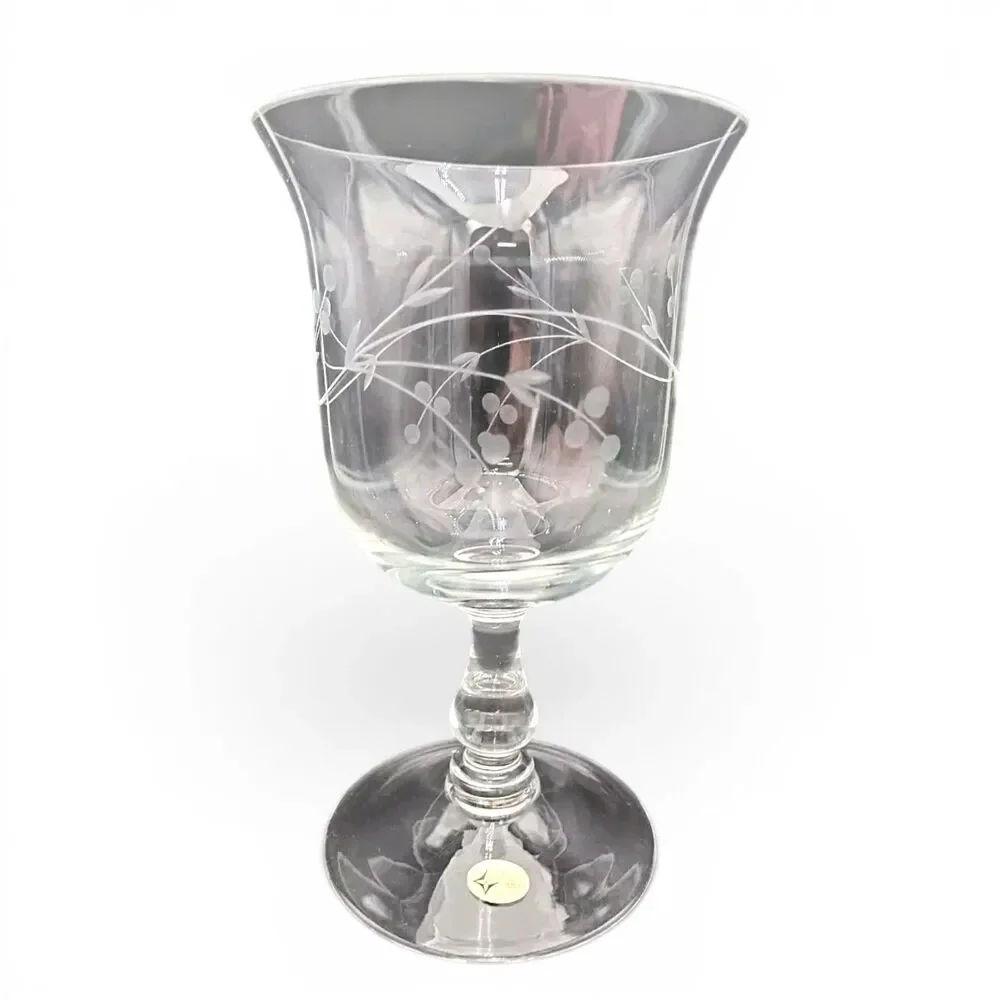 European Collection Etched Glass Goblet Decorative Centerpiece Vase 10in